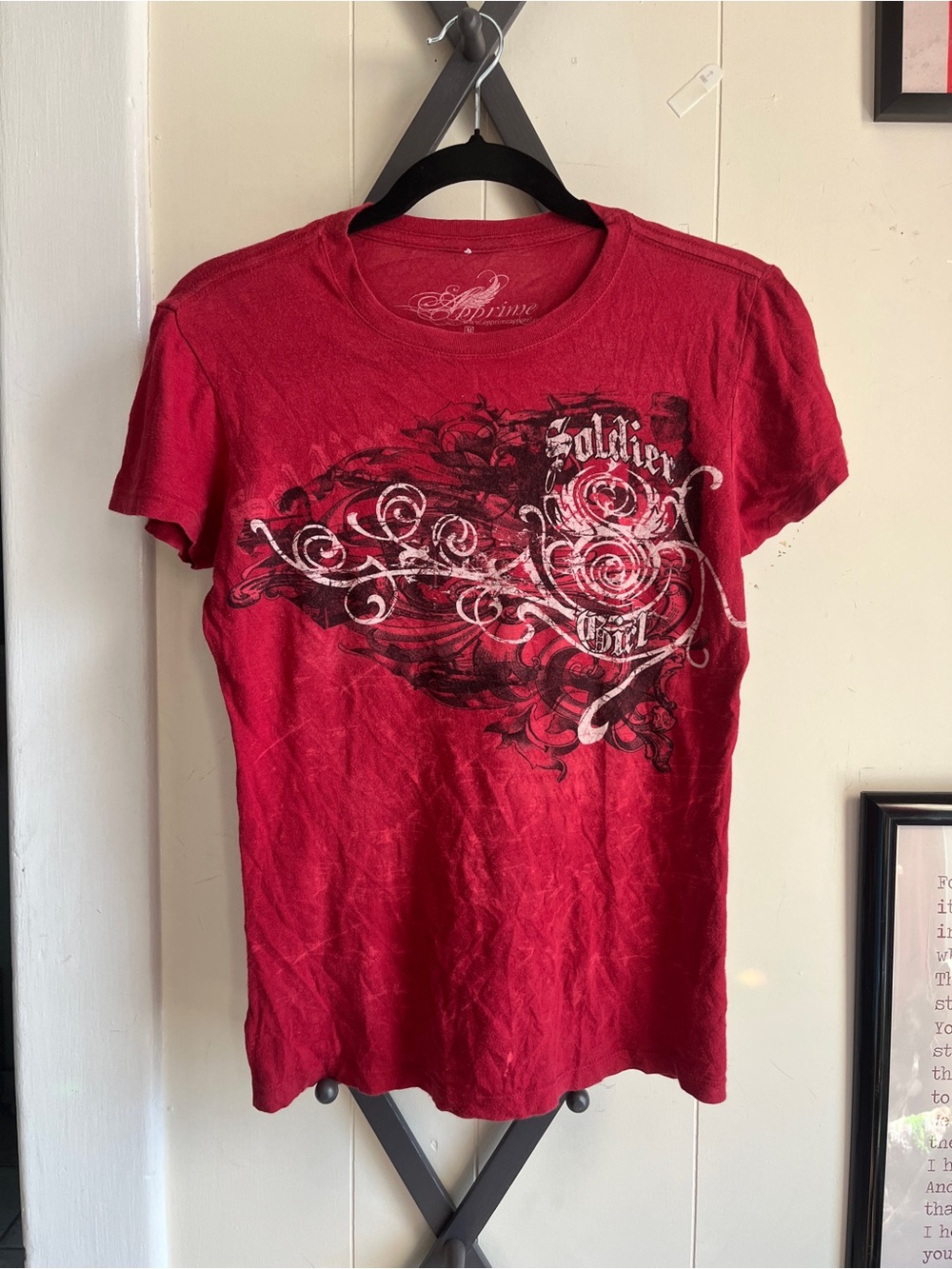 Y2K Vintage Soldier Girl Red Tee - Women's Slim Fit Top